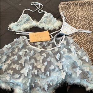 baby blue butterfly rave wear
